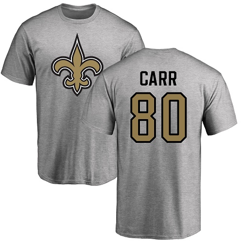 Men New Orleans Saints Ash Austin Carr Name and Number Logo NFL Football #80 T Shirt->new orleans saints->NFL Jersey